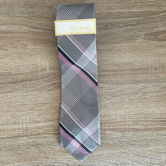 Michael Michael Kors Caxy Plaid Neck Tie In Silver NWT - Picture 1 of 2